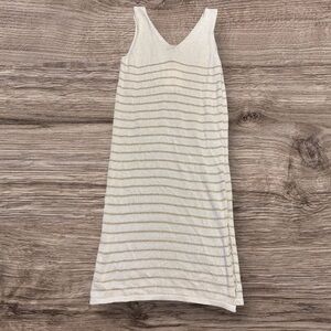 Floris Crochet Ivory Gold Metallic Stripe V-Neck Front & Back, Side Slit M/L NWT